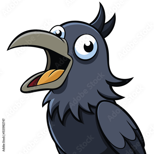 Crow cawing loudly, its beak wide open, focusing on its vocalization.
