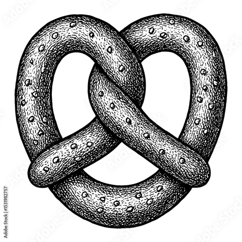 Pretzel Food Black and White Outline Line Art Drawing Vintage Style Snack Graphic Detail