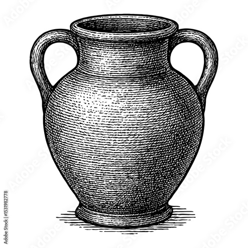 Antique Amphora Vase Black and White Outline Line Art Drawing Engraving Sketch Illustration