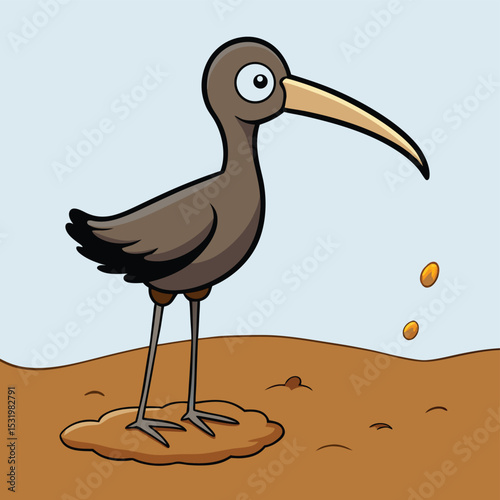 Curlew with its long, decurved bill, probing deep into the ground for food.