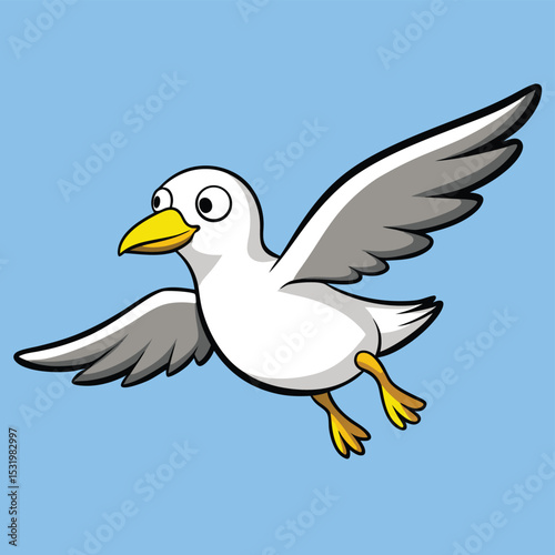 Gull hovering in mid-air, wings spread, eyes focused on unseen food.