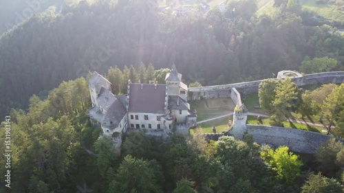 Ostrožac Castle Fortress On A Hilltop Above The Una River In Bosnia And Herzegovina - Aerial Drone Shot
