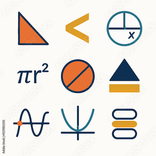 Geometric shapes and mathematical symbols design with triangle, pi, and sine wave