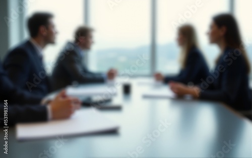 Business Roundtable Blur: A business roundtable setup with executives and round table discussion, softly blurred to emphasize strategic planning and collaborative decision-making. High quality