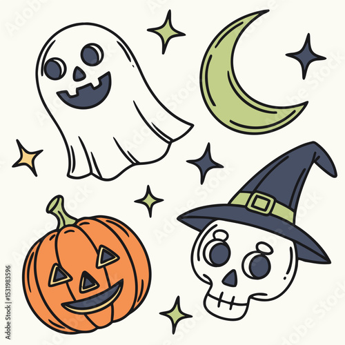 Spooky halloween vector graphics pumpkins bats and ghosts