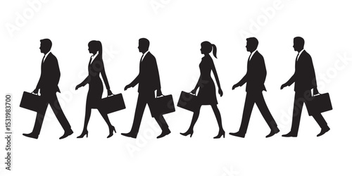Black and White Silhouettes of Business People Walking with Briefcases