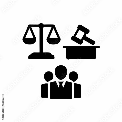 Legal Icons Set – Justice Scale, Gavel, and Professional Team