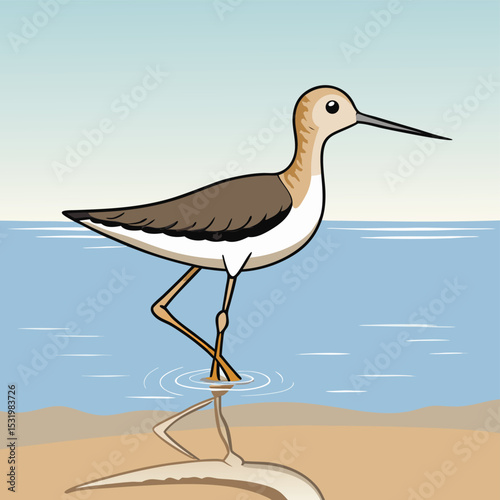Sandpiper scurrying along an unseen shoreline, searching for food.