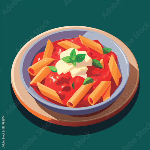 Delicious penne pasta with tomato sauce and ricotta.