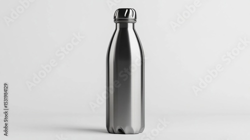 Sleek, tall, gunmetal-grey insulated water bottle with a ribbed plastic cap, standing upright against a bright white background