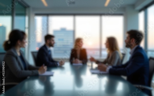 Blurred business people meeting in modern office building conference room, Generative AI. High quality