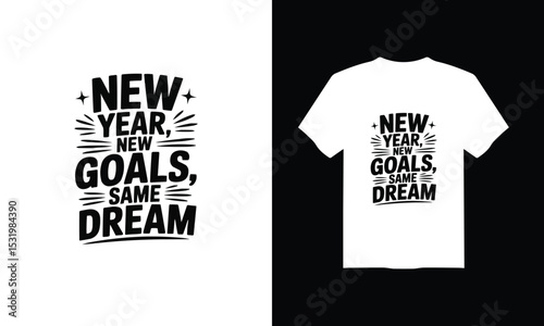 Colorful Back to School T-Shirt Design with "New Year, New Goals, Same Dream" Motivational Quote – Vintage Style for Kids & Students.