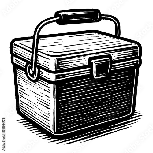 Tool Box Black and White Outline Line Art Drawing Vector Isolated Antique Hand Held Storage