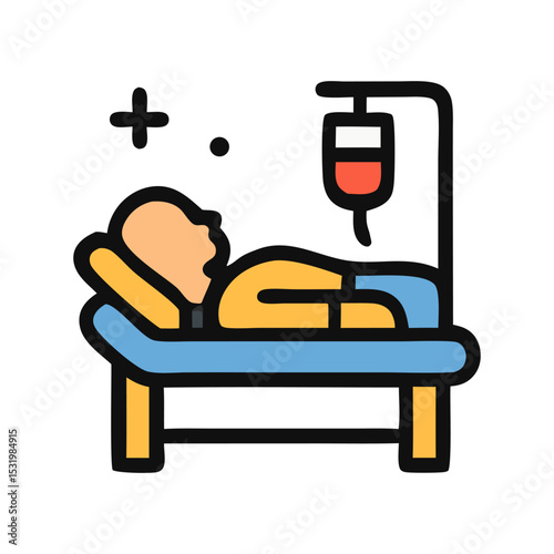 Hospital Patient: A patient lies in a hospital bed, with an IV drip, receiving medical care. The image depicts a sense of vulnerability and the reliance on medical support.