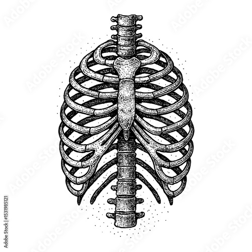 Rib Cage Anatomy Structure Medical Ribcage Black and White Outline Line Art Drawing