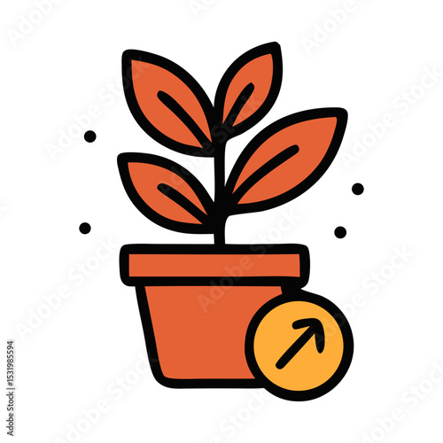 Growth Icon: A vibrant illustration of a potted plant with lush leaves, accompanied by an arrow icon pointing upwards. Symbolizing growth and progress in a clean, graphic style.