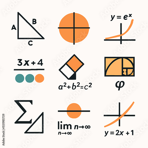 Mathematical equations and geometric shapes in graphic design illustration