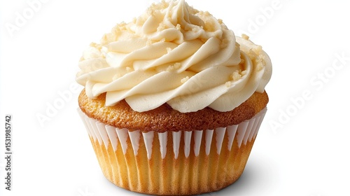 Delicious vanilla cupcake with creamy frosting, ideal for celebrations and sweet treats. 