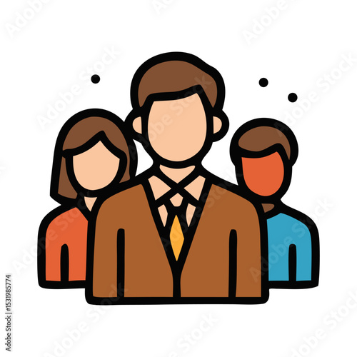 Professional Leadership: A simple yet elegant illustration depicting a leader confidently standing at the forefront, complemented by a supportive team, symbolizing collaboration and direction.