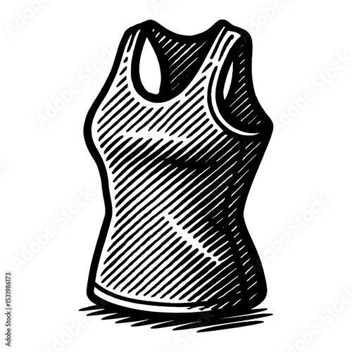 Sleeveless Top Black and White Outline Line Art Drawing Style Fashionable Clothing Apparel