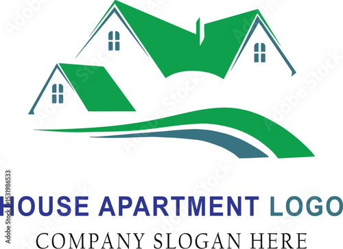 Modern real estate logo design featuring houses and curved path