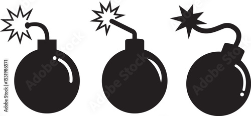 Bomb icon silhouette set