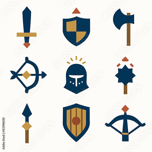 Vector graphic collection of medieval weapons and knightly arms for historical themes