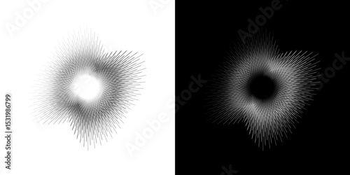 Dynamic abstract spiral sound wave rhythm lines. Circular spiral sound wave rhythm of lines. Circular futuristic abstract lines, black and white background.	