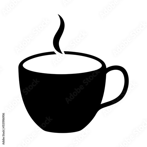 Black and white image depicting a steaming hot cup of coffee or tea