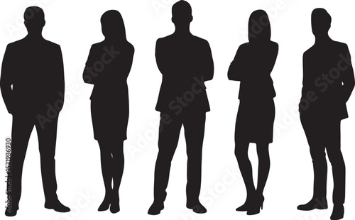 Five Black Silhouettes Business People Standing vector