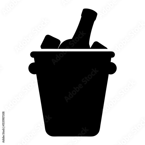 Elegant black silhouette of a wine bottle chilling in an ice bucket