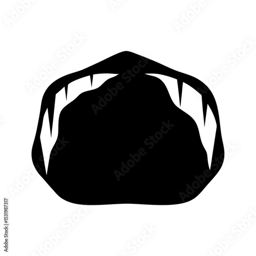 Black and white shark jaws showing teeth with a threatening appearance
