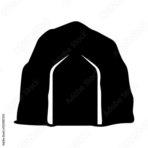 Silhouette of a rock formation with a unique arched entrance design