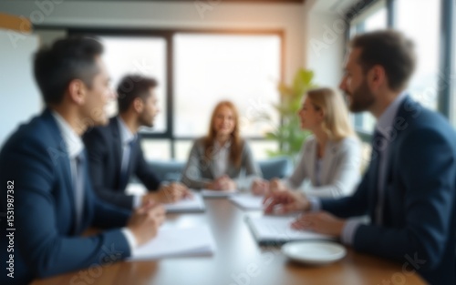 Unfocused Executive Meeting - Gentle blur effect of an executive meeting scene with people and office decor. High quality