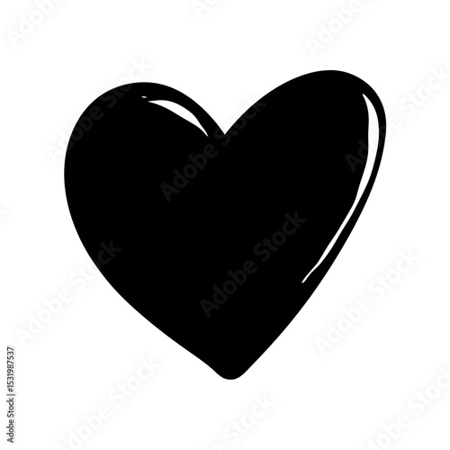 Stylized single black heart shape on white background, symbol of love