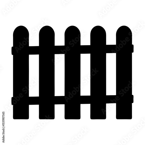 Black and white silhouette image of a simple wooden picket fence