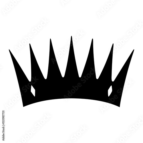 Black Crown Silhouette with Sharp Spikes and Diamond Decorations on White Background