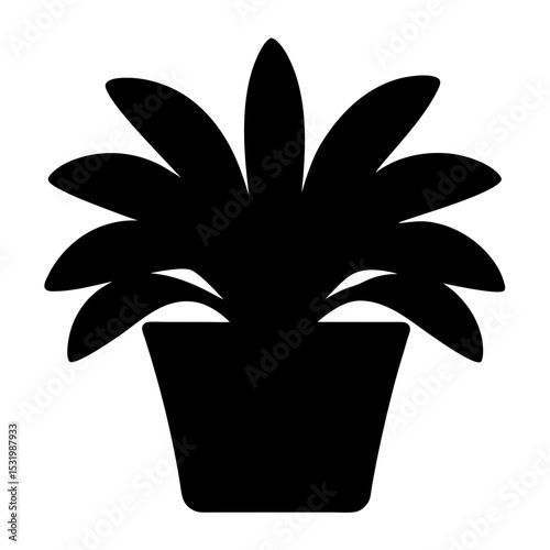 Silhouette of a potted plant with large leaves, against a white background