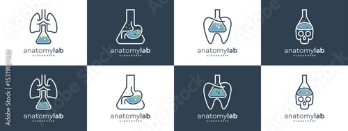 Set Collections of Human Organ with Glass Laboratory , Logo Design Inspirations. Unique Vector of Human Organ Anatomy Research, based Icons Template.