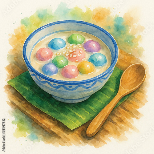 Bua Loy in Coconut Milk – Thai Dessert Watercolor PNG