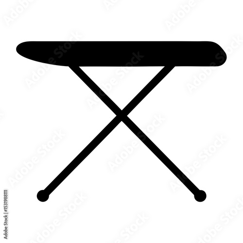 Black and white simplistic ironing board outline on a clean white backdrop