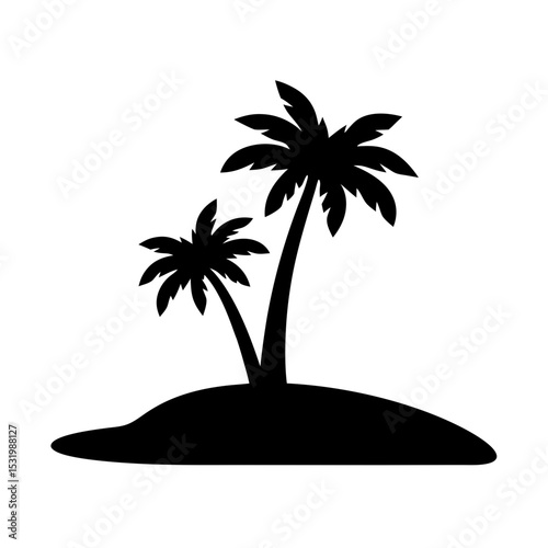 Silhouette of two palm trees on a tropical island getaway setting