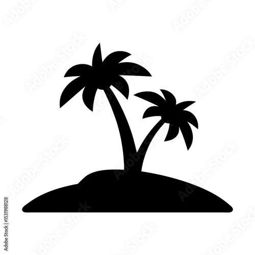 Silhouette of a tropical island with two palm trees and simple design