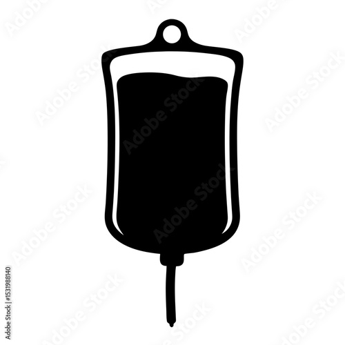 A simplified black and white illustration of an intravenous fluid bag