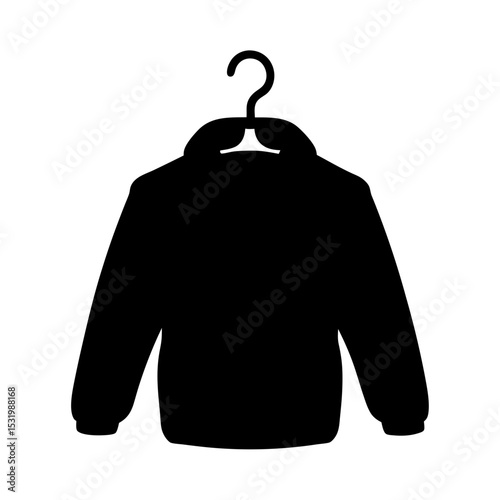 Black silhouette of a stylish jacket hanging on a clothes hanger