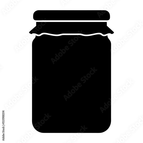 Silhouette of a glass jar with preserved food and a cloth cover