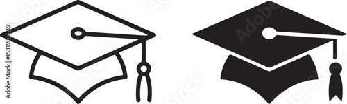 Graduation Cap Icons Black White Minimalist Design