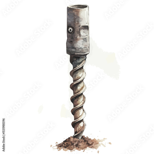 Soil Auger, watercolor drawing vector, isolated on a white background.
