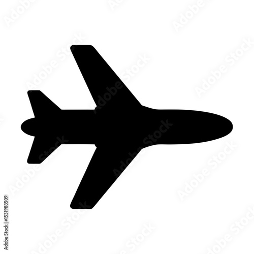 A Black Airplane Icon or Silhouette Flying Upwards with Wings