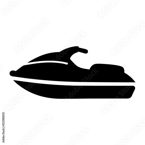A bold, black silhouette illustration of a personal watercraft or jet ski